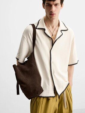 ZARA Men's Contrast Trim Short Sleeve Shirt Size M NWT